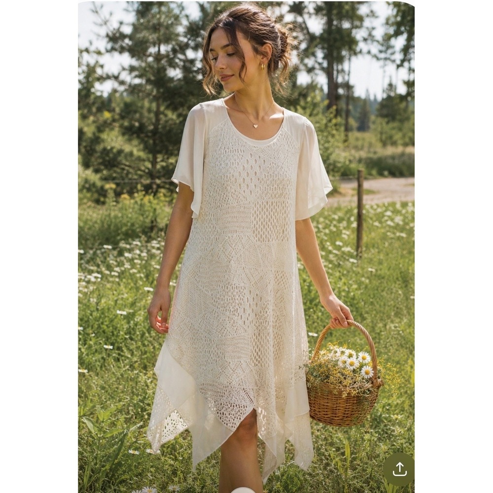 Anthropologie Alchemy Thread Crochet Handkerchief Hem Dress M Cottage fairy